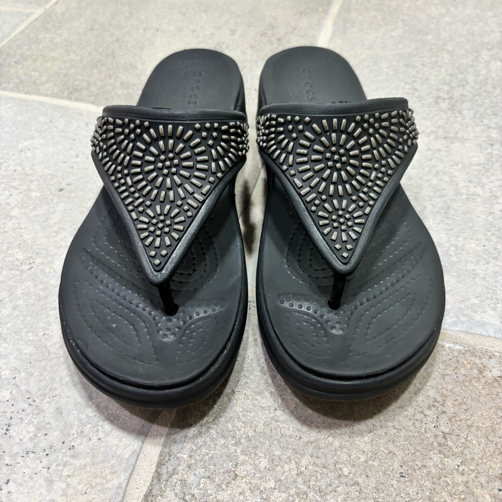 Crocs Monterey Diamante Black Wedge Sandal Women's 9 Black